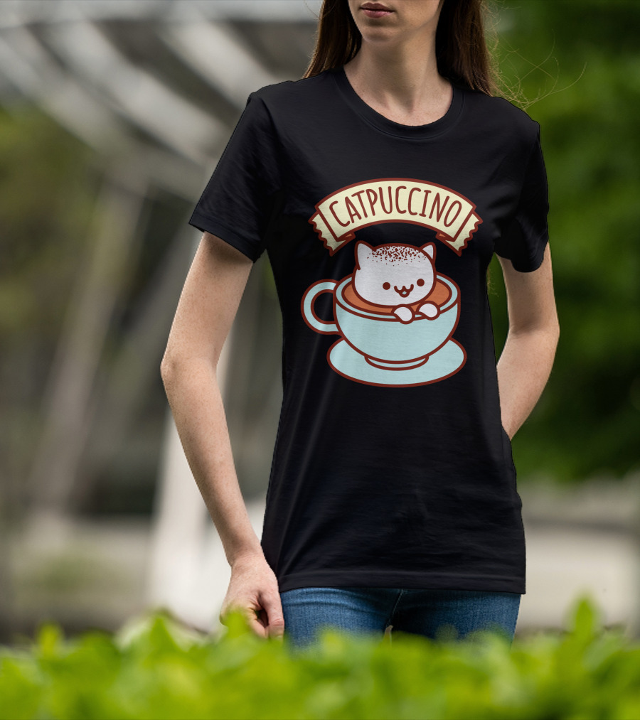Kawaii Cat CATPUCCINO Cute Cat In Coffee Cup T-Shirt