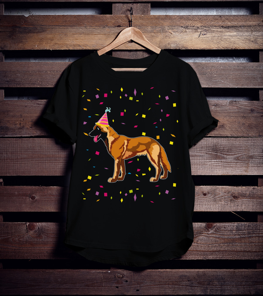 Funny Belgian Malinois Birthday Party Confetti Hat T-Shirt