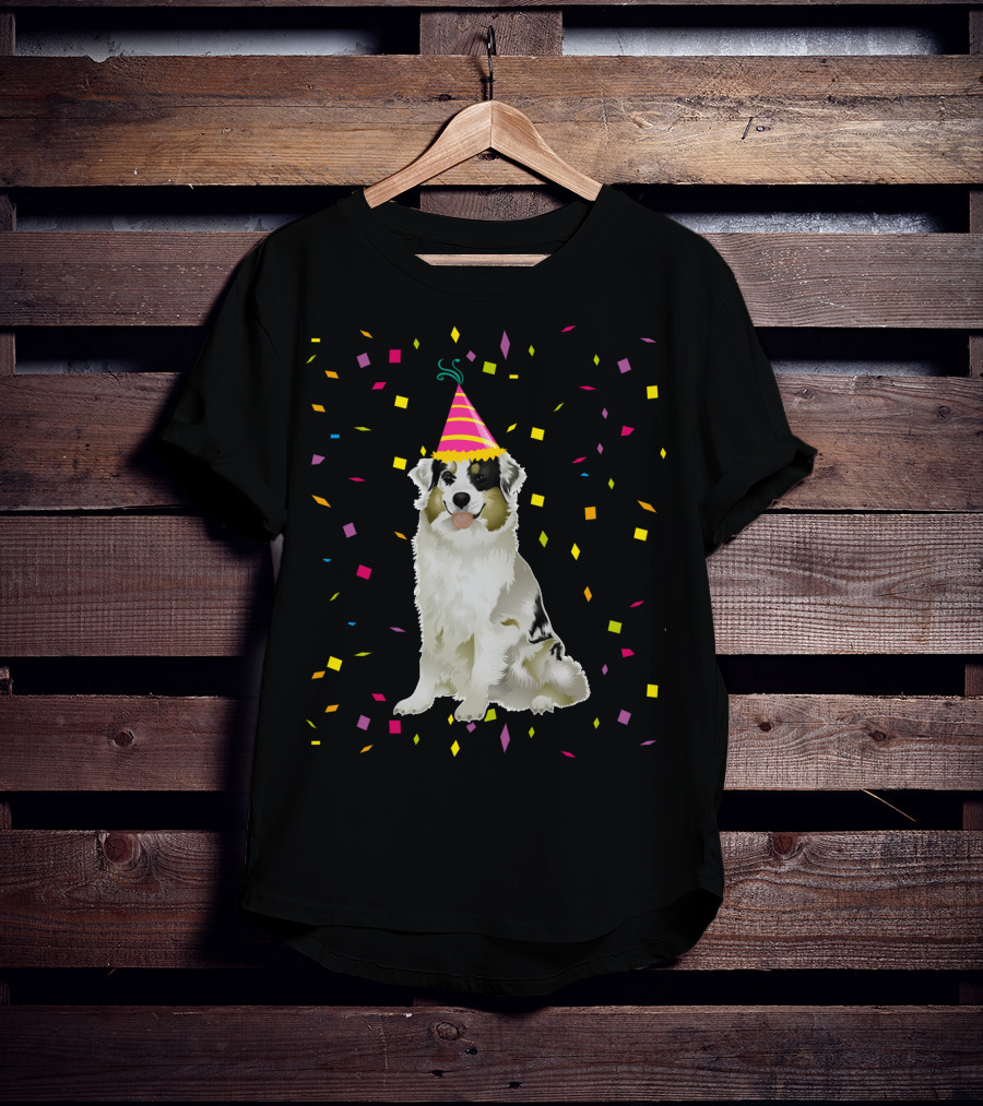 Funny Australian Shepherd Dog Birthday Party Confetti T-Shirt