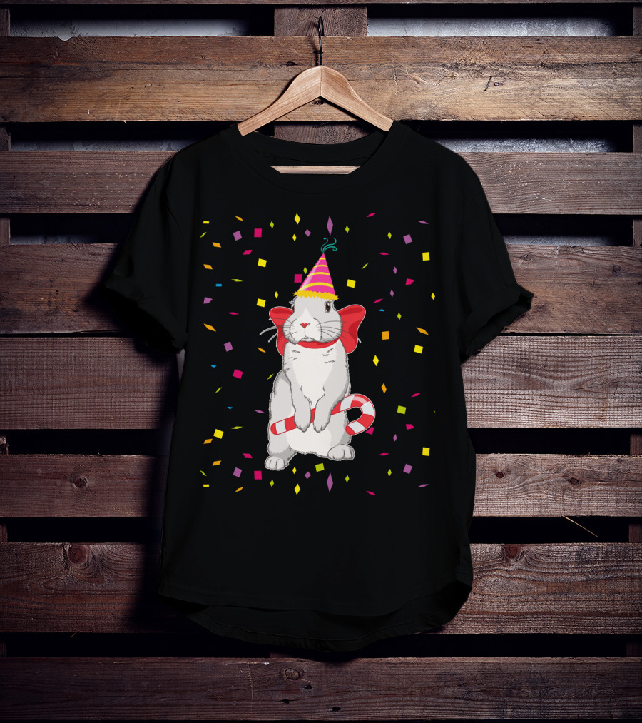 Funny Rabbit Birthday Party Hat Candy Cane Confetti T-Shirt