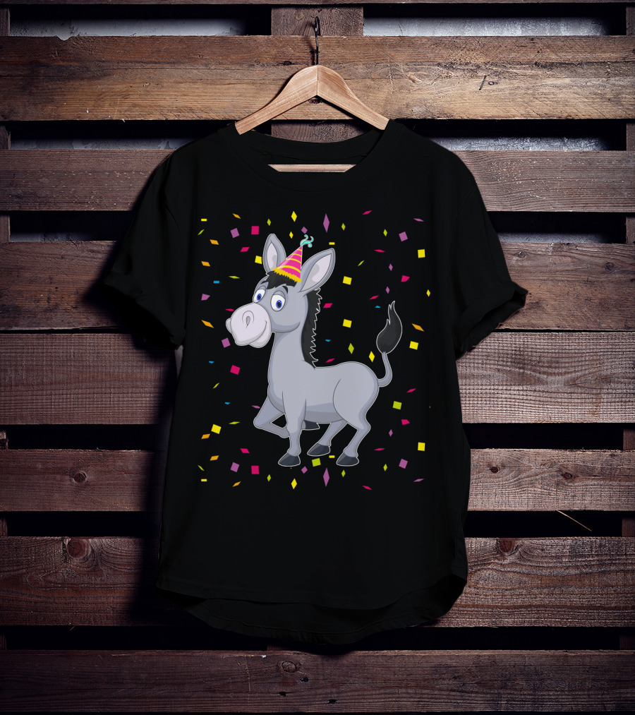 Happy Donkey Party Celebration With Colorful Confetti T-Shirt