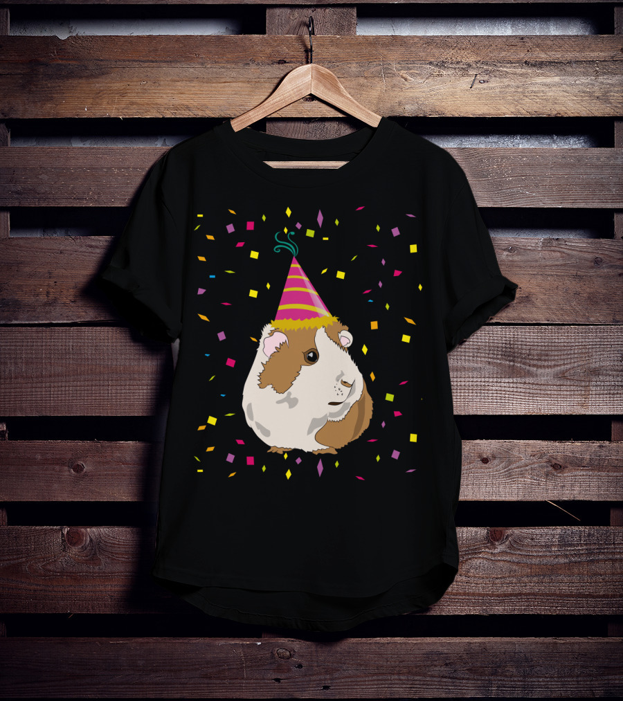 Funny Guinea Pig Birthday Celebration With Party Hat And Confetti T-Shirt
