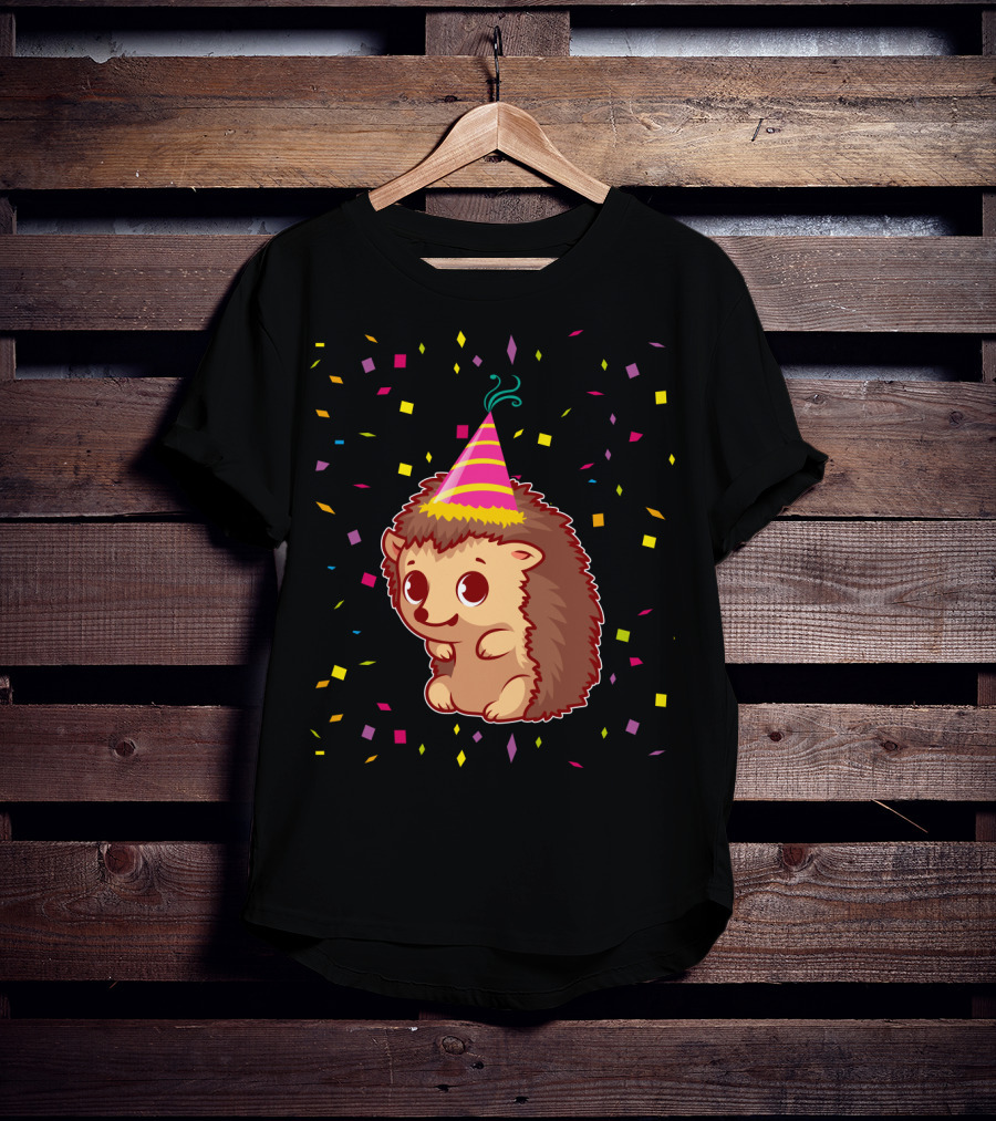 Hedgehog Party Confetti Celebration Birthday Fun T-Shirt