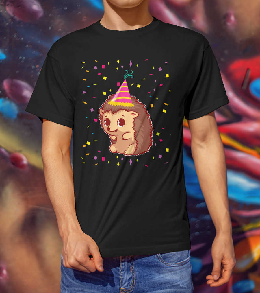 Hedgehog Party Confetti Celebration Birthday Fun T-Shirt