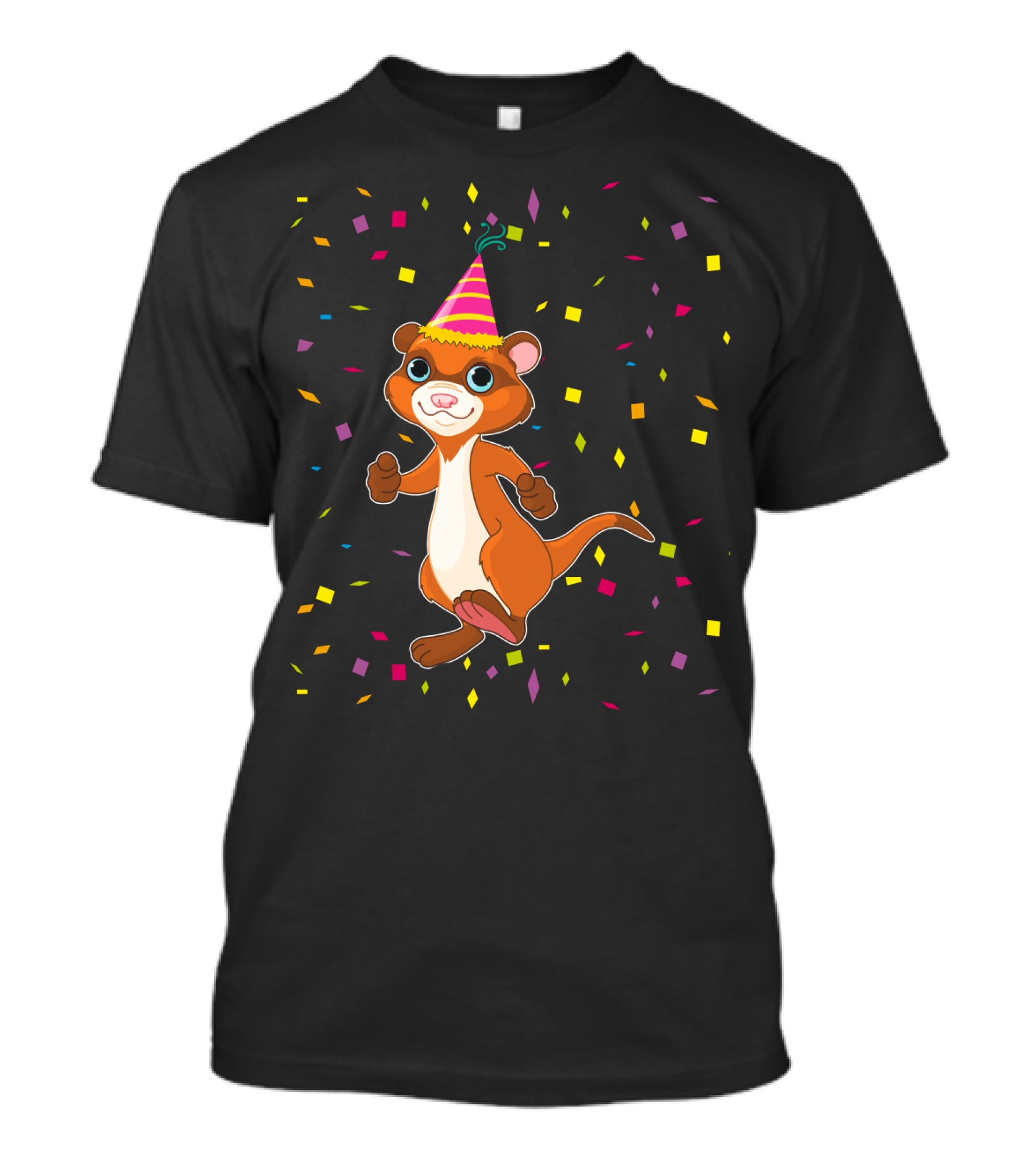 Funny Ferret Birthday Party With Confetti And Hat T-Shirt