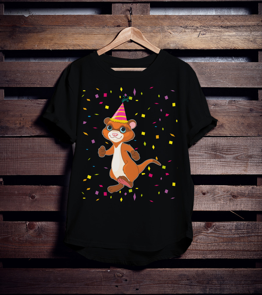 Funny Ferret Birthday Party With Confetti And Hat T-Shirt