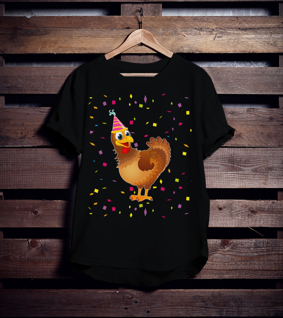 Funny Chicken Birthday Party Hat Confetti T-Shirt