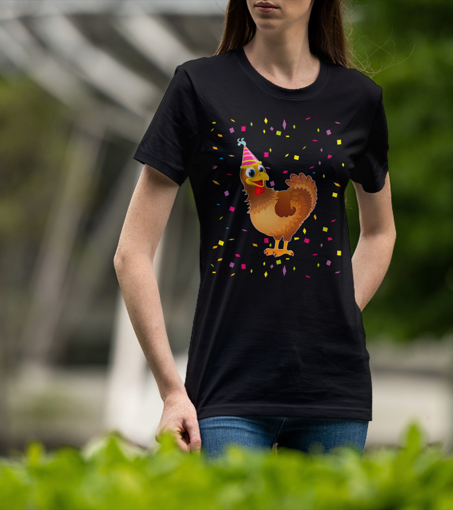 Funny Chicken Birthday Party Hat Confetti T-Shirt