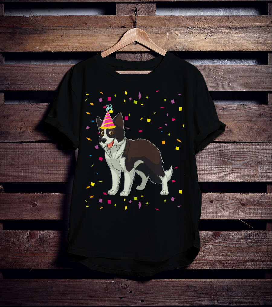 Funny Border Collie Birthday Party Hat Confetti T-Shirt