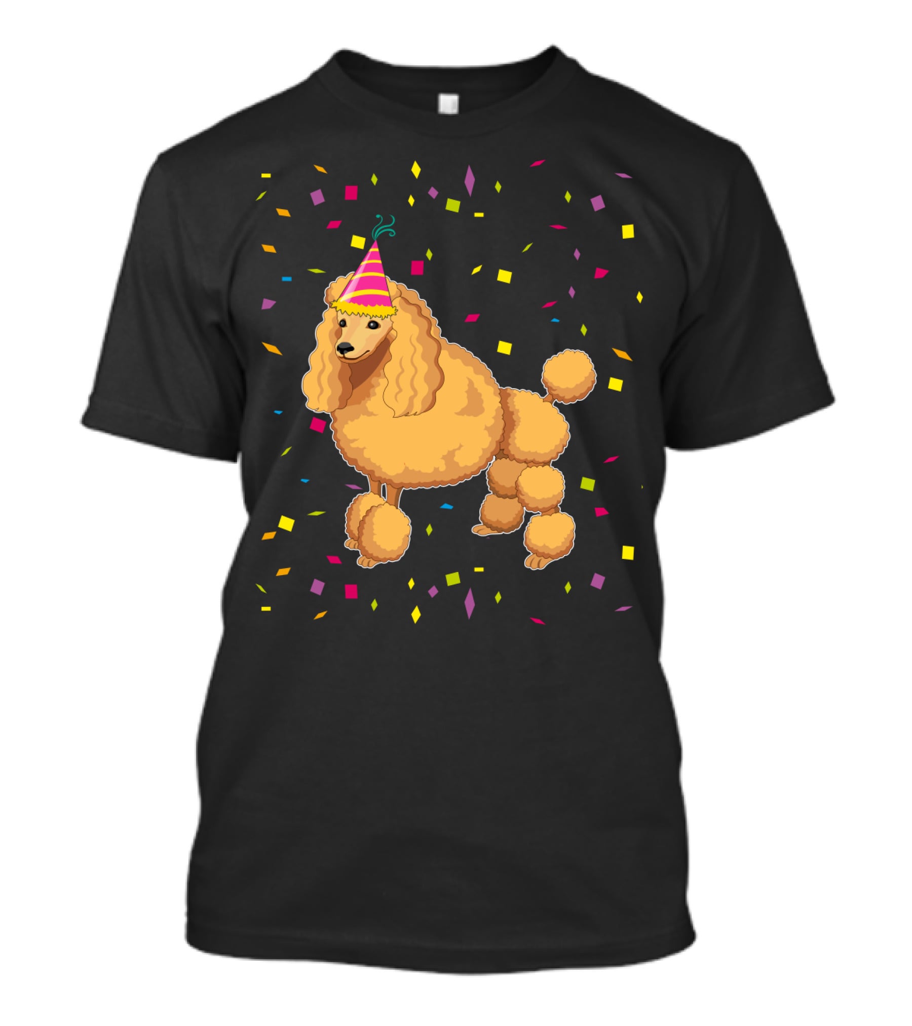 Funny Poodle Birthday Dog With Party Hat And Confetti T-Shirt