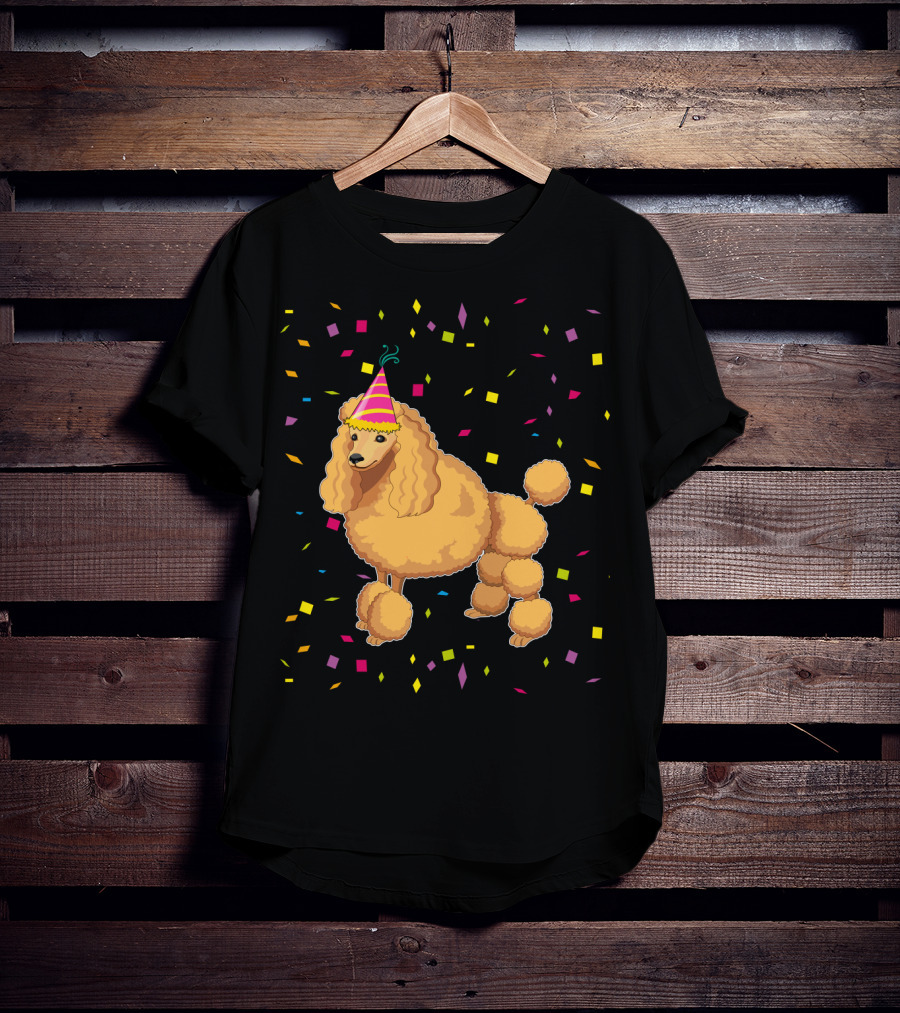 Funny Poodle Birthday Dog With Party Hat And Confetti T-Shirt