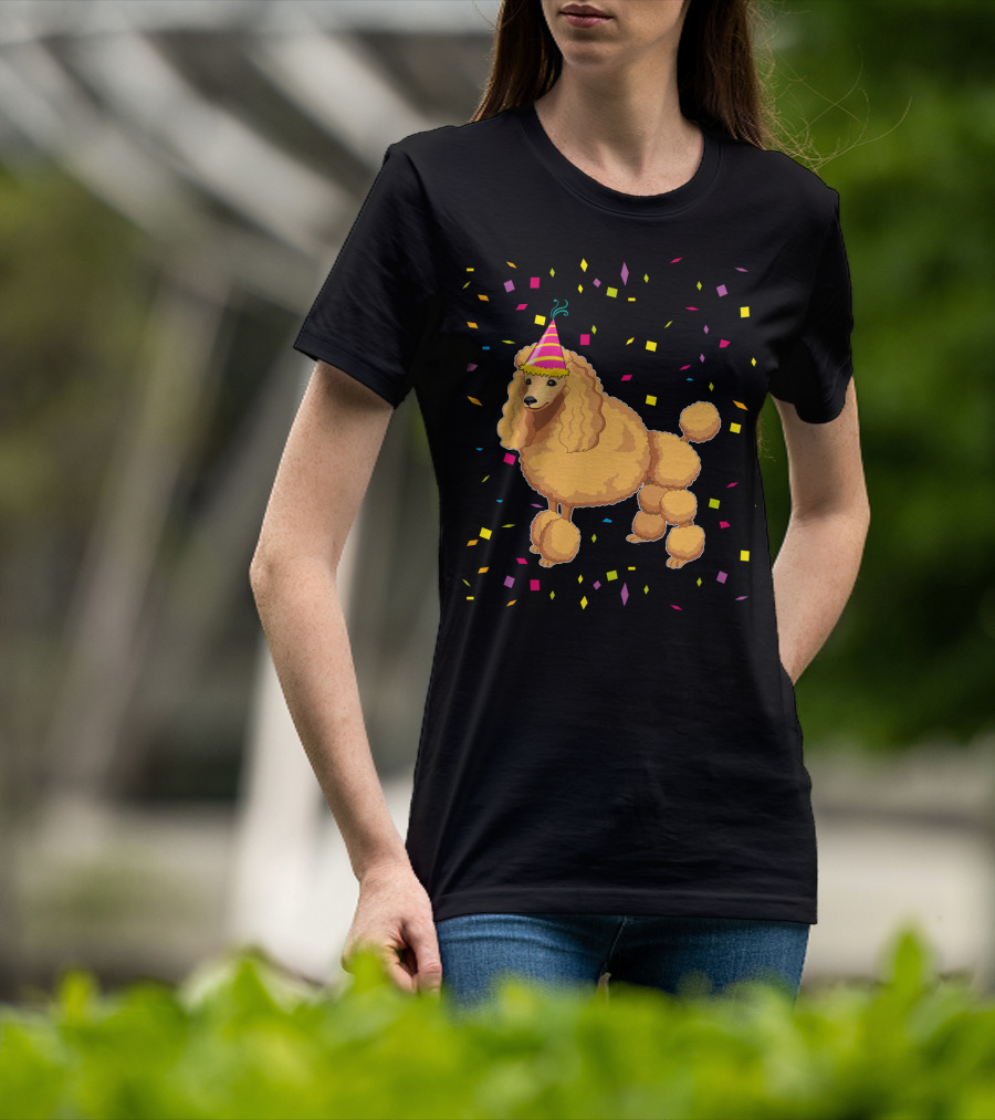 Funny Poodle Birthday Dog With Party Hat And Confetti T-Shirt
