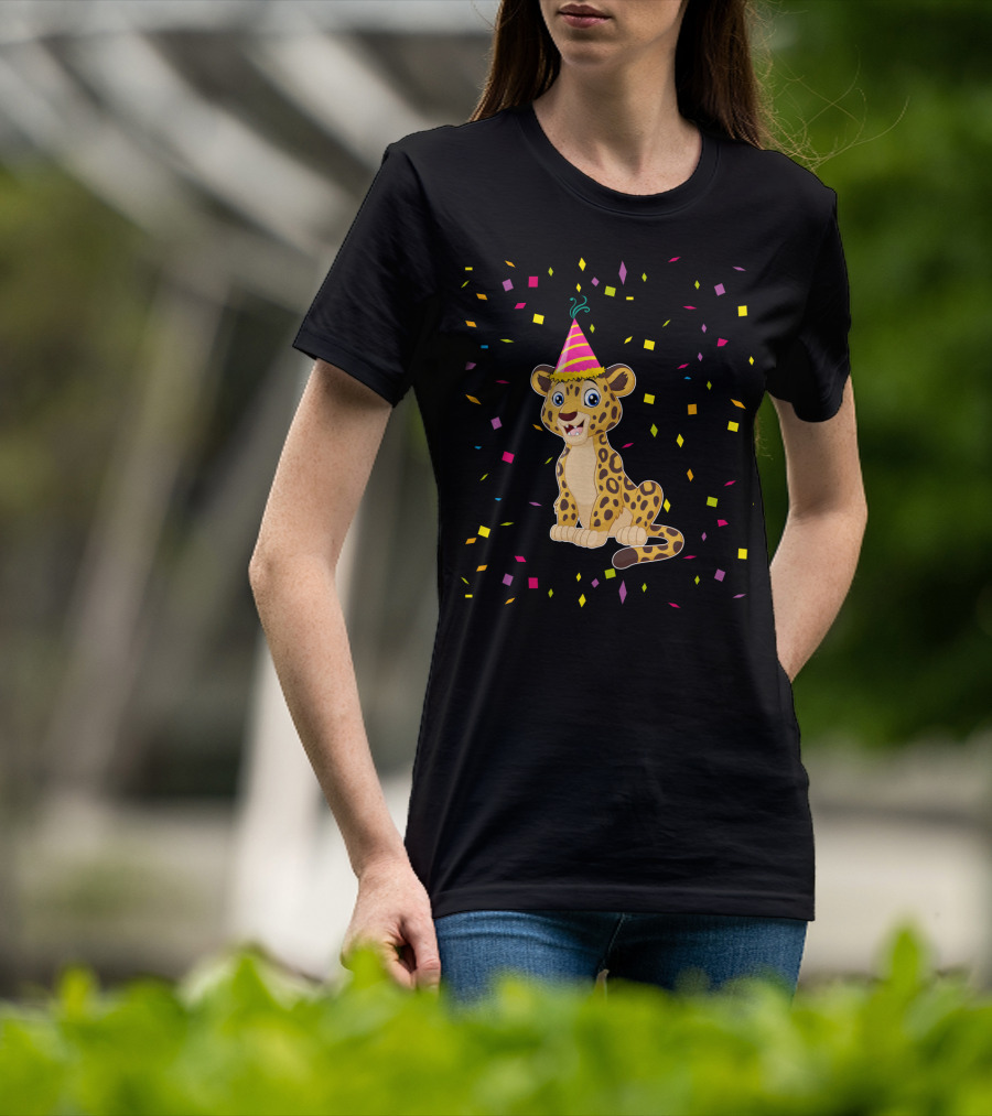 Funny Cheetah Birthday Party Hat Confetti T-Shirt