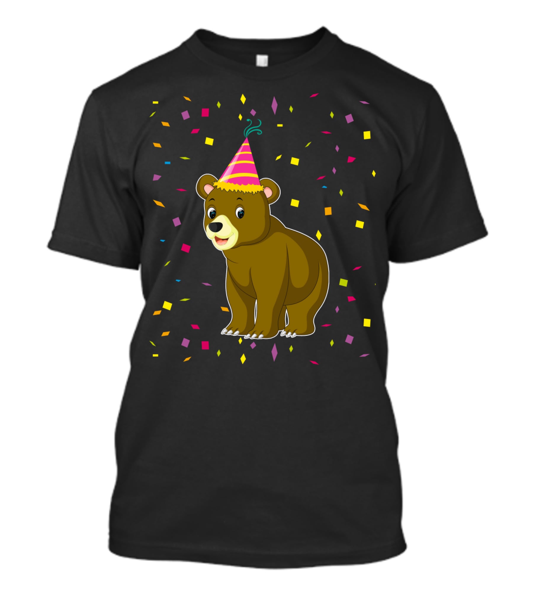 Funny Bear Birthday Party Hat Festive Confetti T-Shirt