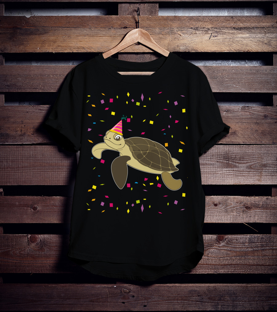 Funny Sea Turtle Party Confetti Birthday T-Shirt
