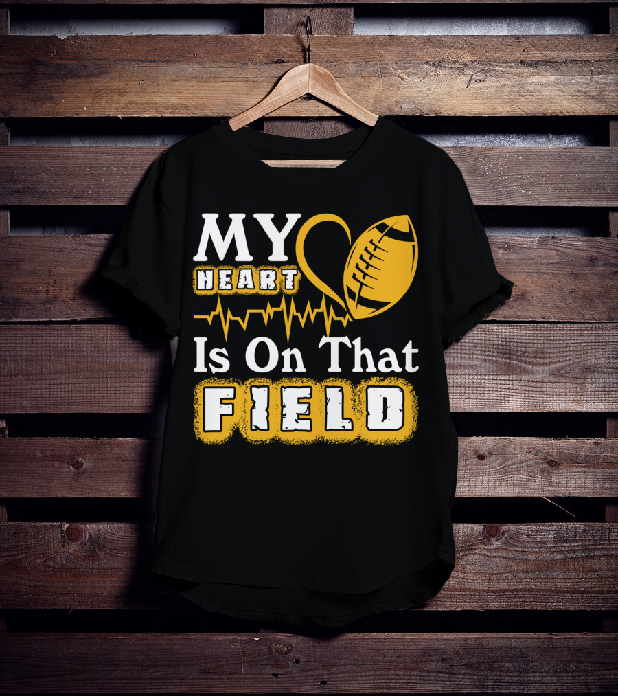 My Heart Is On That Field With Football Heartbeat Fantasy Football T-Shirt
