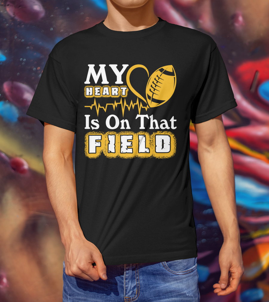 My Heart Is On That Field With Football Heartbeat Fantasy Football T-Shirt