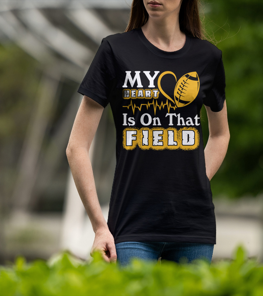 My Heart Is On That Field With Football Heartbeat Fantasy Football T-Shirt
