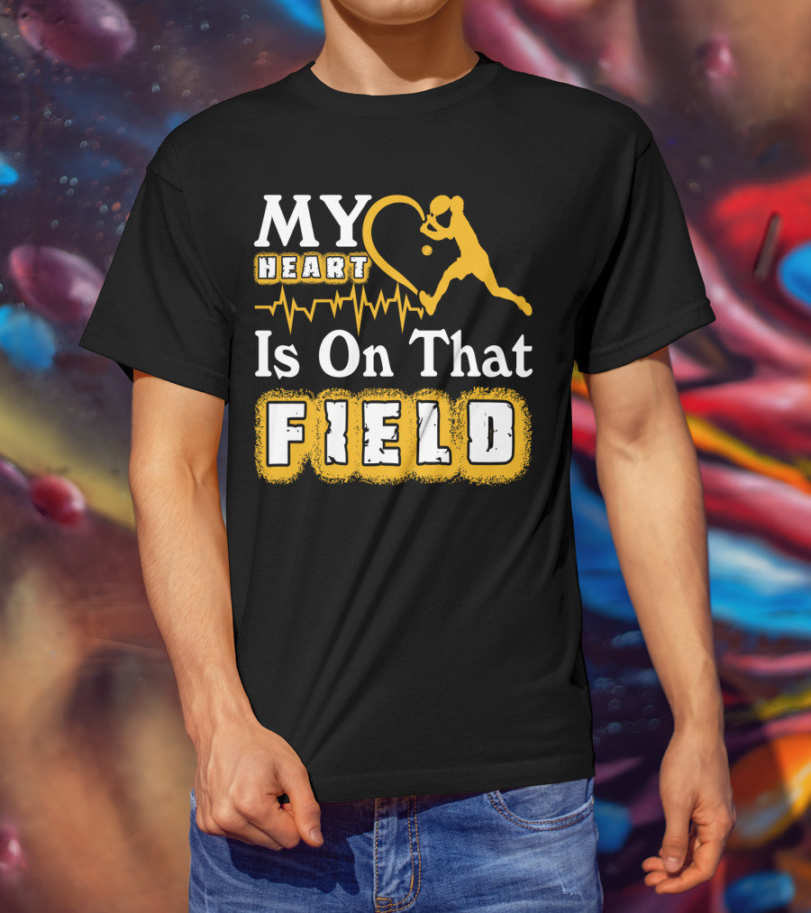 My Heart Is On That Field Tennis Player With Heartbeat And Ball T-Shirt