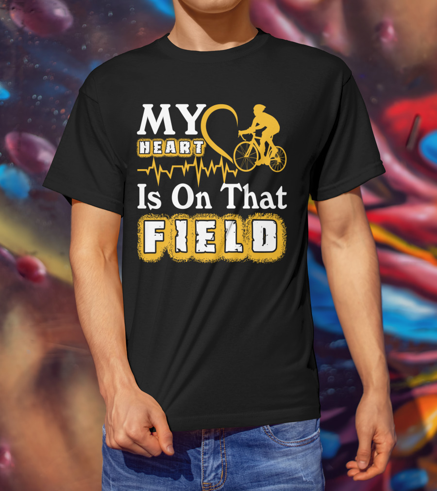 My Heart Is On That Field Cycling Bike Rider Heartbeat T-Shirt