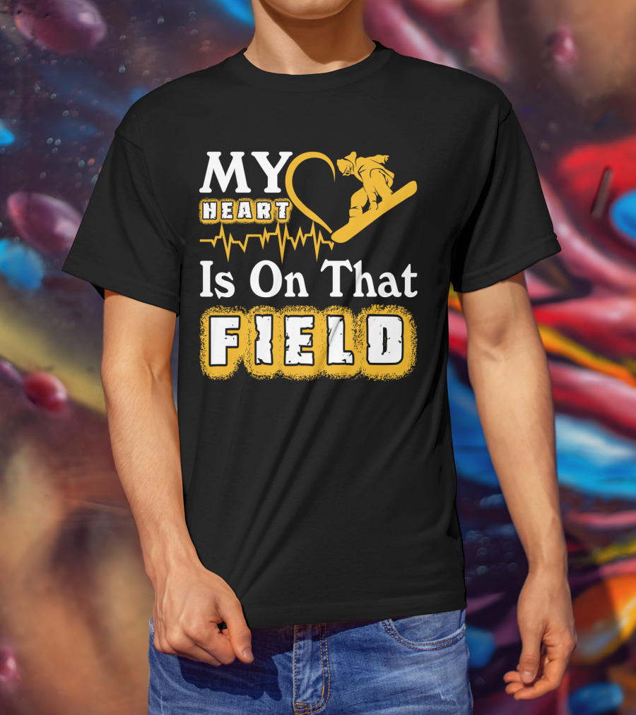 My Heart Is On That Field Snowboarding EKG Line T-Shirt