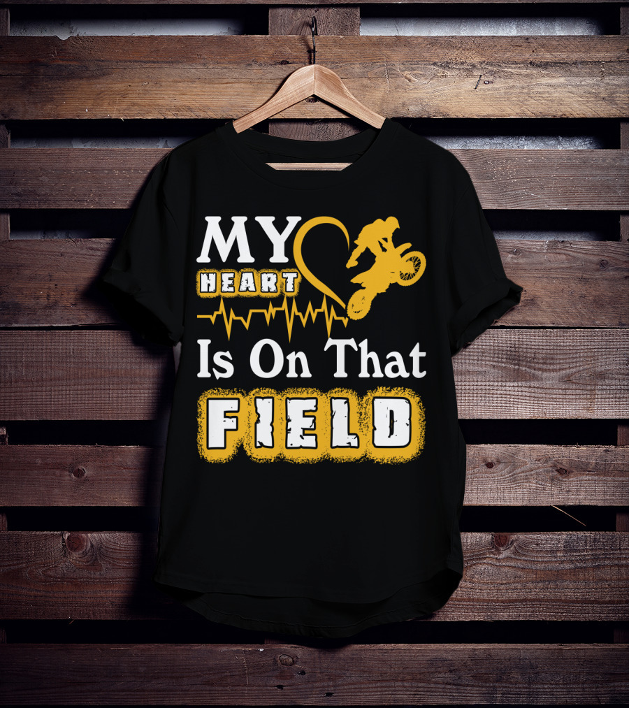 My Heart Is On That Field Dirt Bike Racing Motocross Rider Heartbeat T-Shirt