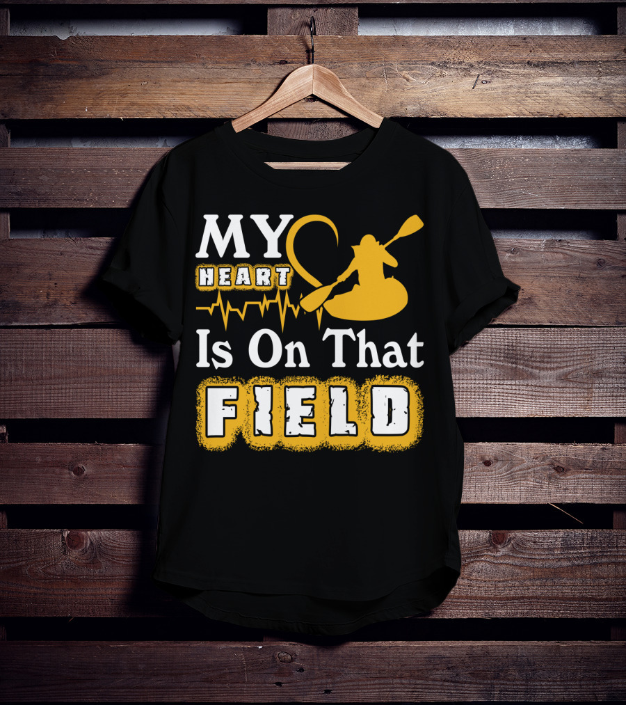 My Heart Is On That Field Kayak Paddle Heartbeat T-Shirt