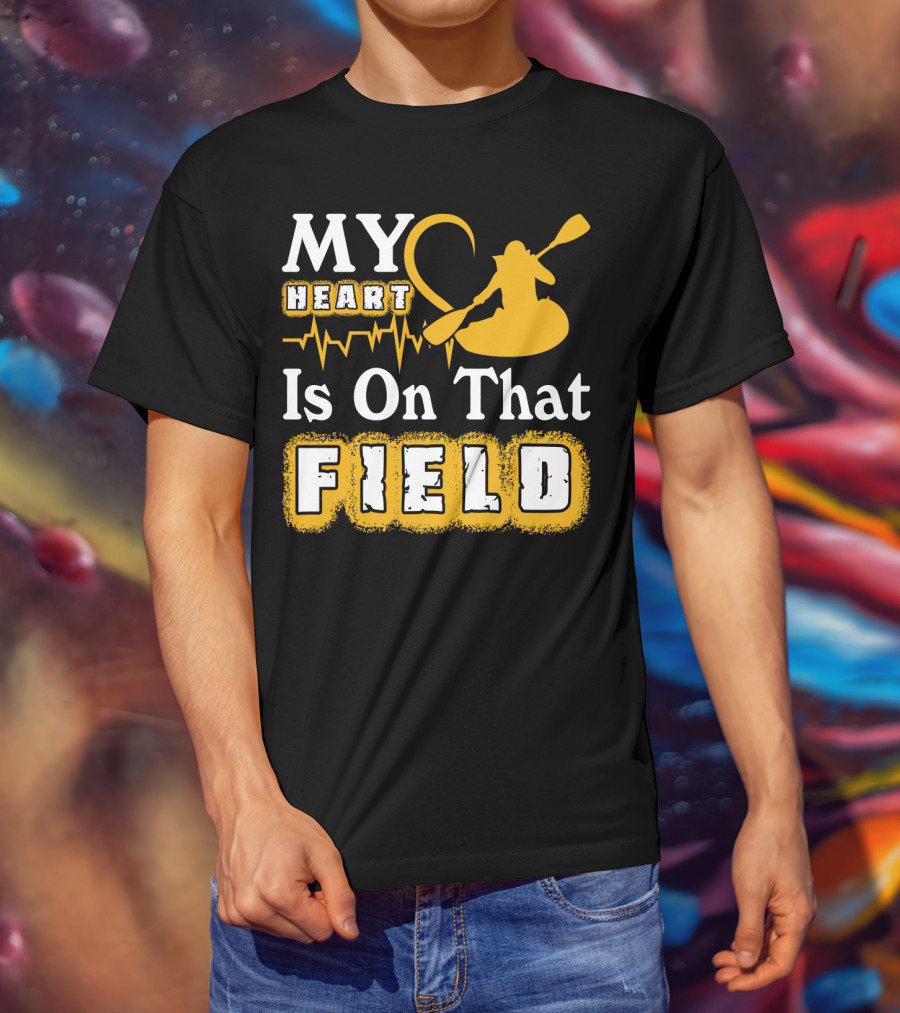My Heart Is On That Field Kayak Paddle Heartbeat T-Shirt