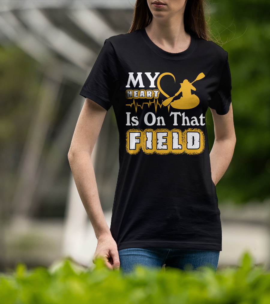 My Heart Is On That Field Kayak Paddle Heartbeat T-Shirt