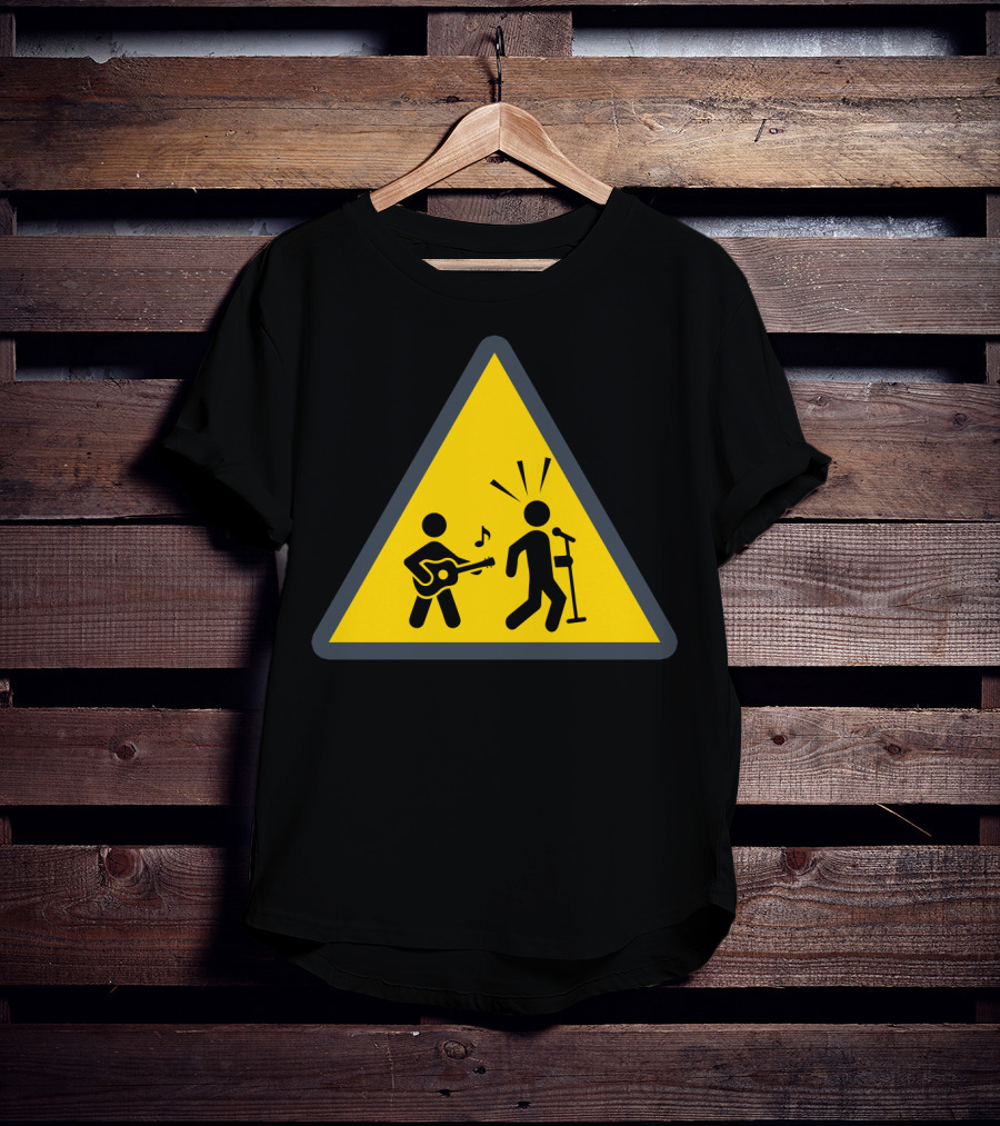 Funny Ukulele Warning Sign With Musical Stick Figures T-Shirt