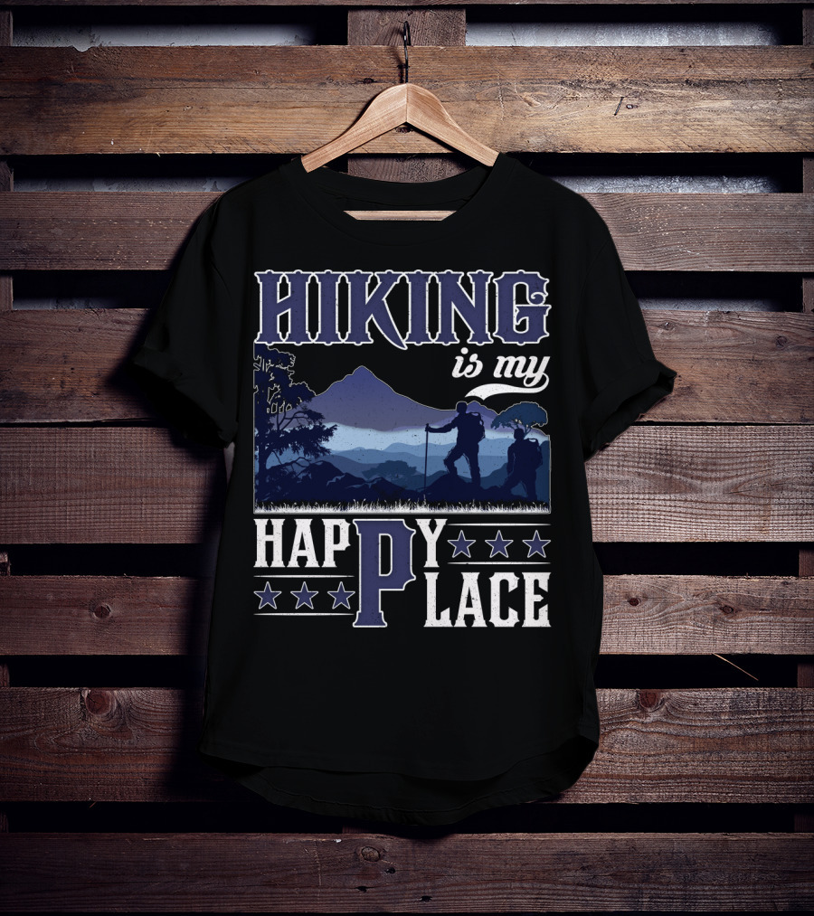 Hiking Is My Happy Place Mountain Silhouette Adventure T-Shirt