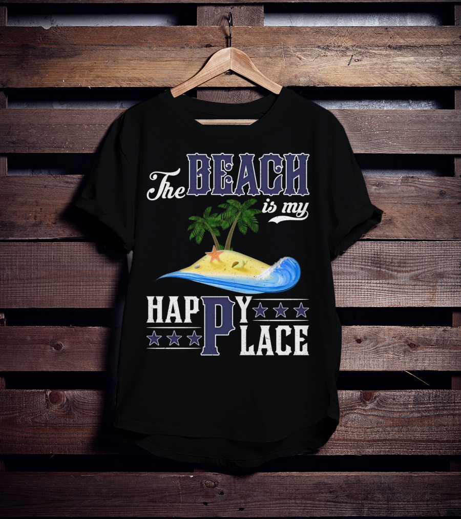 The Beach Is My Happy Place Palm Trees Starfish Waves T-Shirt