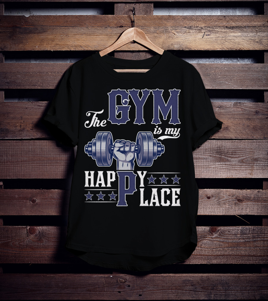 The Gym Is My Happy Place With Dumbbell And Stars T-Shirt