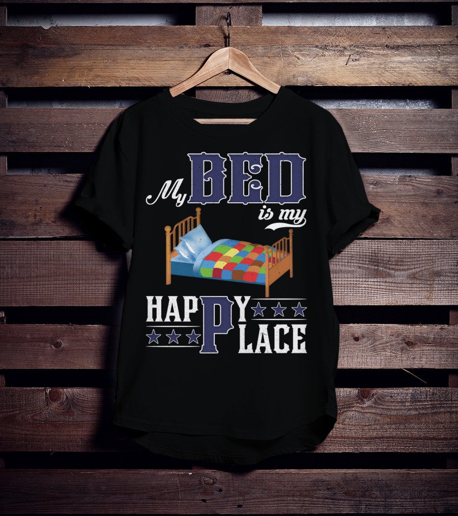 My Bed Is My Happy Place Stars Quilt T-Shirt