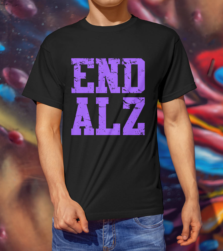 END ALZ Alzheimers Awareness Purple Text T-Shirt