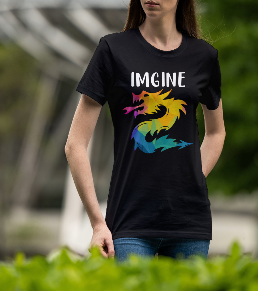 Imagine Vibrant Geometric Dragon Tattoo T-Shirt