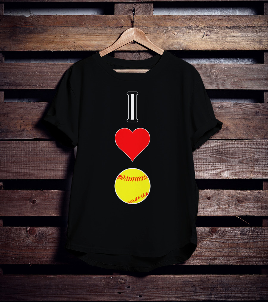 I Love Softball Player Vertical Heart Softball T-Shirt