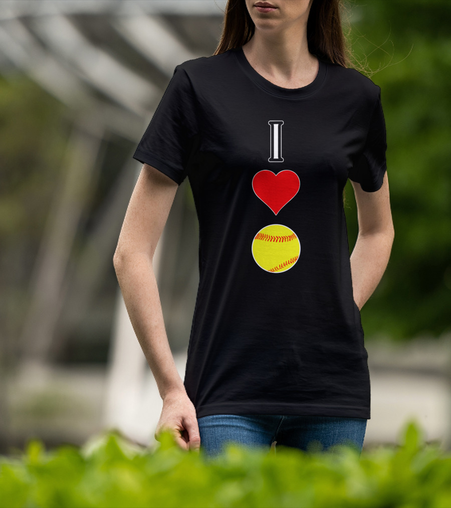 I Love Softball Player Vertical Heart Softball T-Shirt