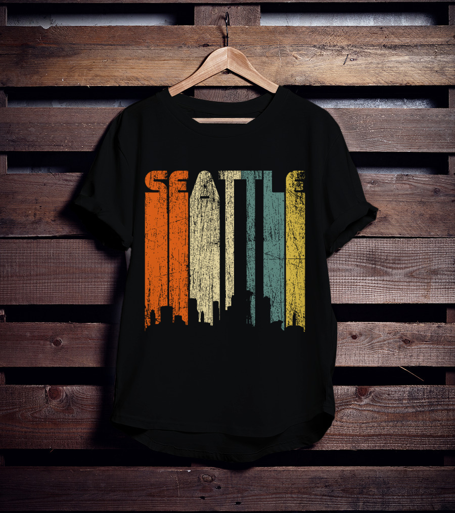 Seattle Vintage City Skyline Retro 70s T-Shirt