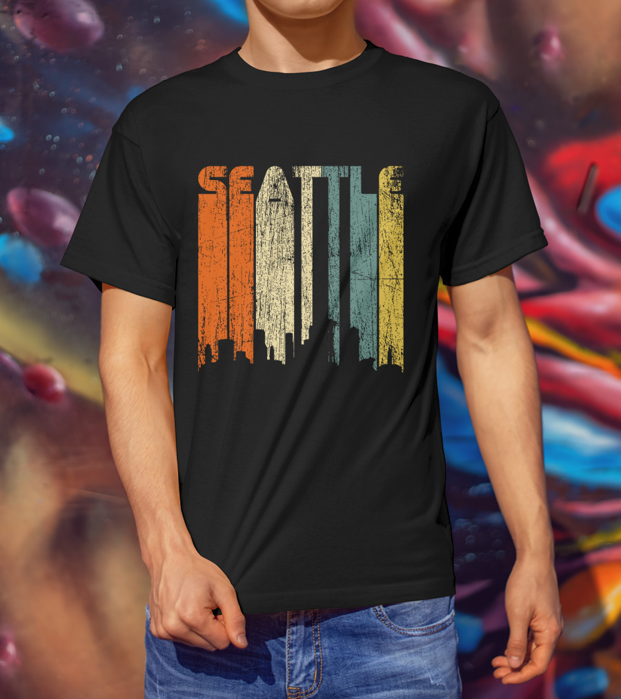 Seattle Vintage City Skyline Retro 70s T-Shirt