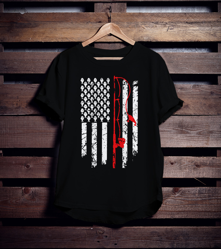Vintage Fishing Rod American Flag T-Shirt
