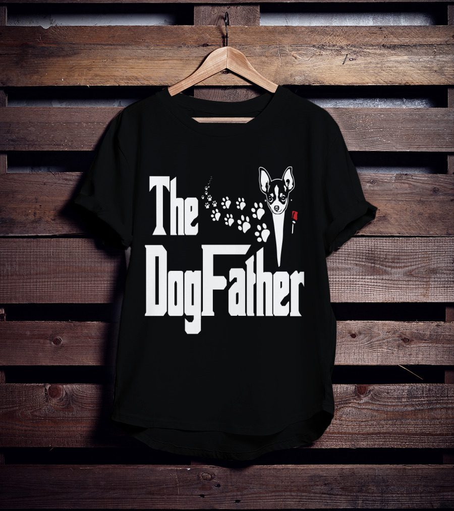 The Dogfather Chihuahua Face Pawprints Black And White For Chihuahua Lovers T-Shirt