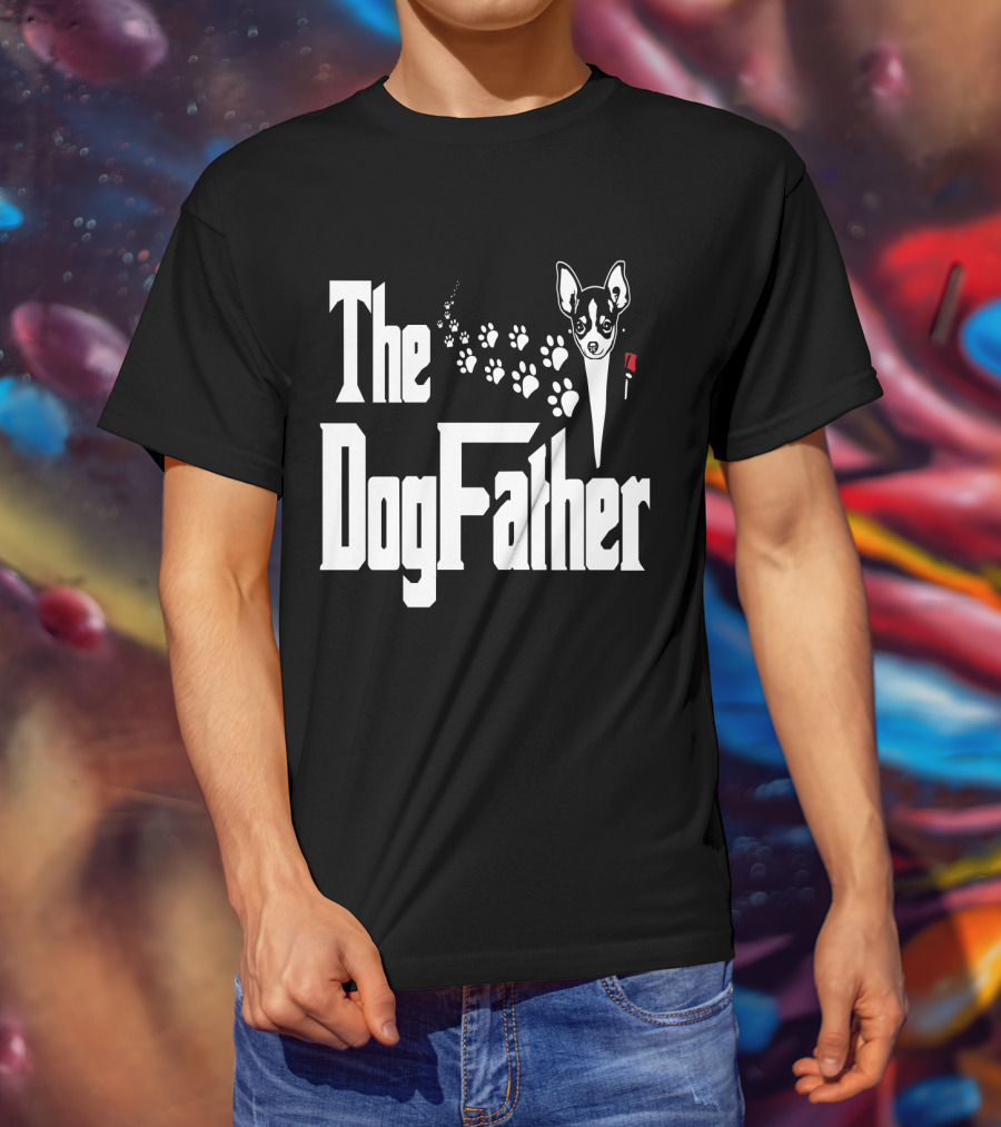 The Dogfather Chihuahua Face Pawprints Black And White For Chihuahua Lovers T-Shirt