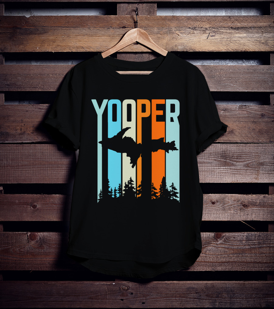 Yooper Silhouette Upper Peninsula Retro Stripes T-Shirt
