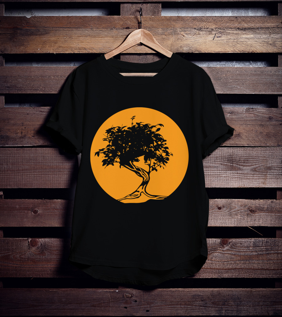 Bonsai Japan Yin Yang Monk Tree Silhouette Circle T-Shirt