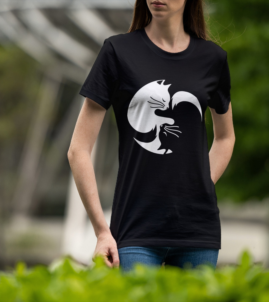 Cat Yin Yang Spiritual Meditation Yoga Balance T-Shirt