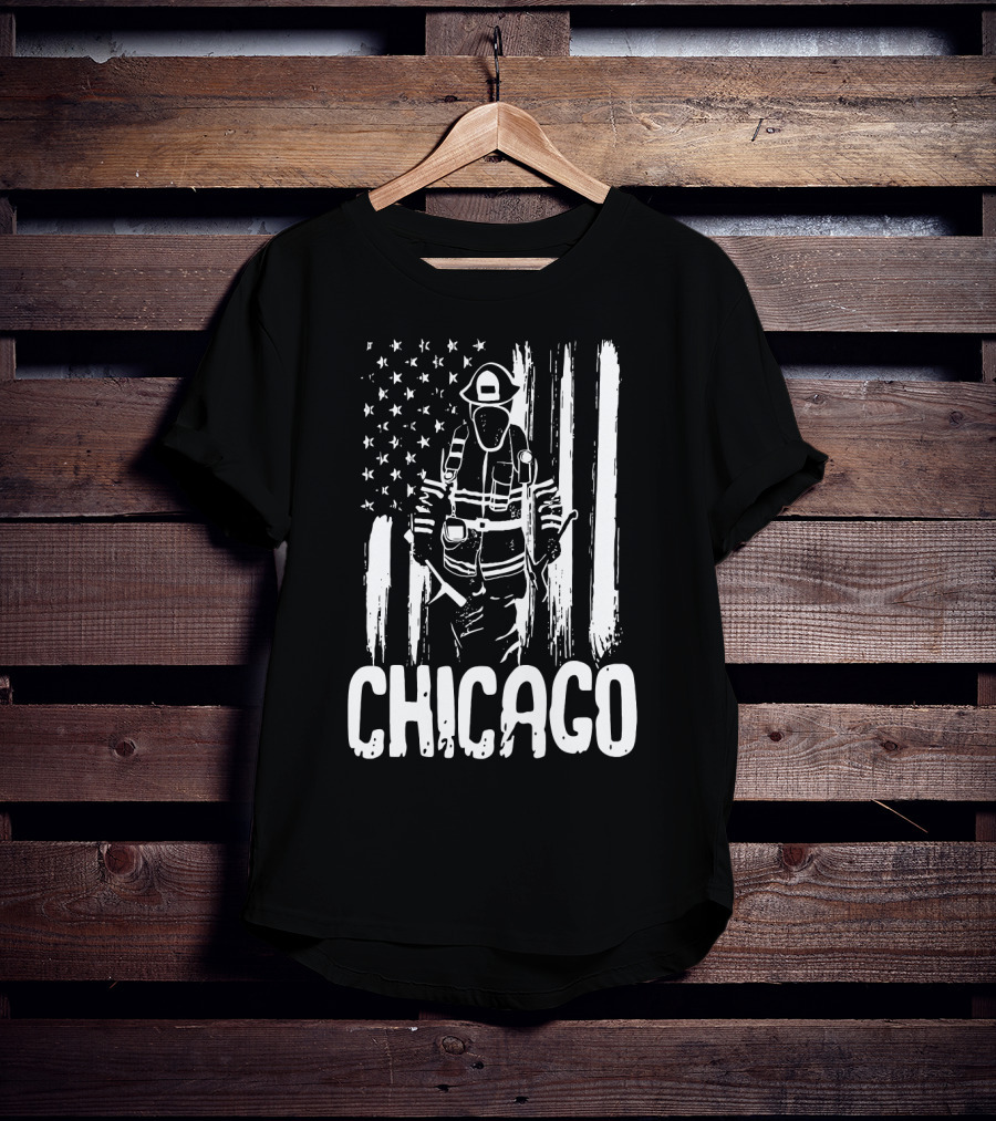 Chicago Firefighter American Flag CFD Fireman T-Shirt