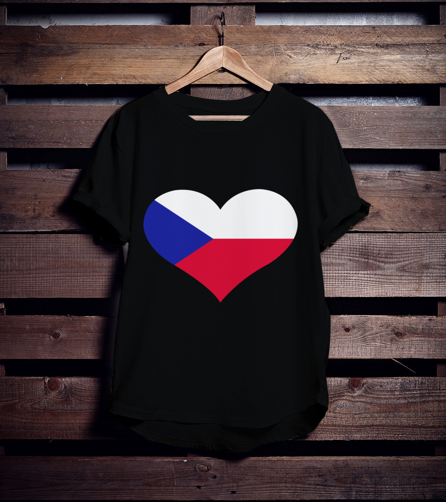 Czech Republic Flag Heart Shape T-Shirt