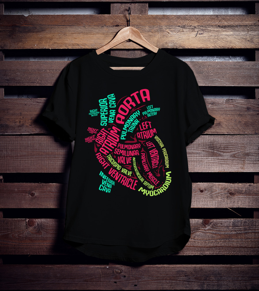 Heart Anatomy Aorta Ventricle Atrium Myocardium Pulmonary Cardiac Nurse T-Shirt