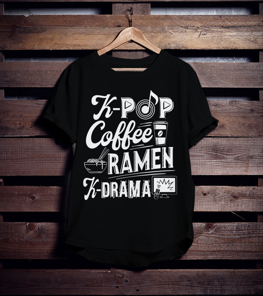 Kpop Coffee Ramen K Drama Music Note Coffee Cup Ramen Bowl TV Remote T-Shirt